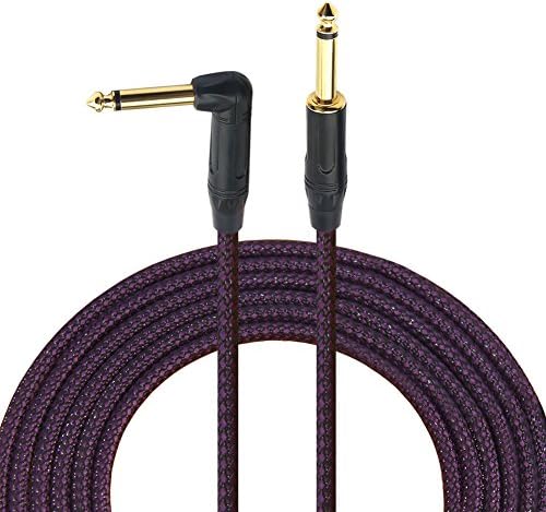 Guitar Instrument Cable -Gedkoa 10 Ft Pro Instrument Cable Amp Cord With Right Angle 1/4-Inch Ts To Straight 1/4-Inch Ts Gold Plugs For Electric Bass Mandolin Keyboard - Braided Cloth