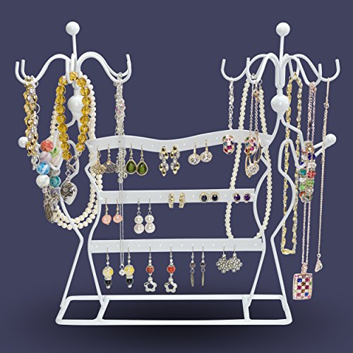 VENKON – Design Schmuckständer Ohrringhalter Kettenhalter Schmuck Organizer aus Metall – weiß – 35,5 x 34 x 12,5 cm - 4