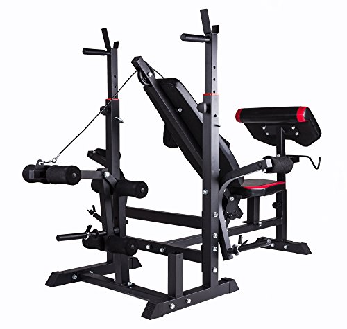 Hop-Sport Hantelbank Kraftstation 1075 mit Latzugturm, Lang-, Curl- & Kurzhantel und Gewichten 50kg bis 160kg - 3
