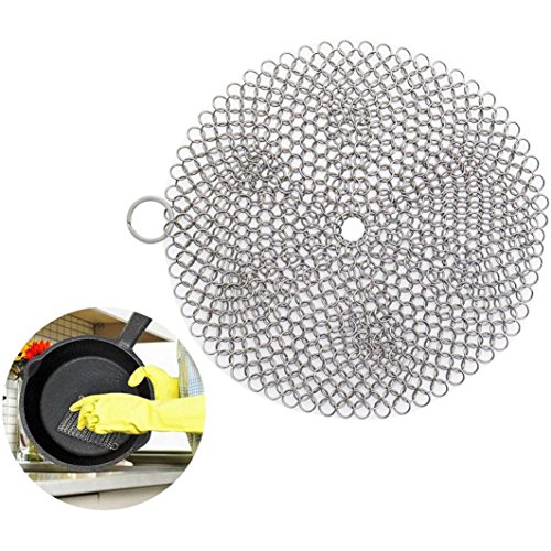 Preisvergleich Produktbild [Innovatives Design]Edelstahl Scrubber Hansee strapazierfähig Kettengeflecht Schrubber für Wok,Pfanne und BBQ Grill (4''*4'')