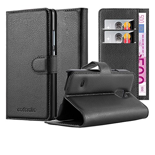 Cadorabo - Book Style Hülle für Samsung Galaxy S5 MINI / S5 MINI DUOS (SM-G800F) - Case Cover Schutzhülle Etui Tasche mit Standfunktion und Kartenfach in PHANTOM-SCHWARZ