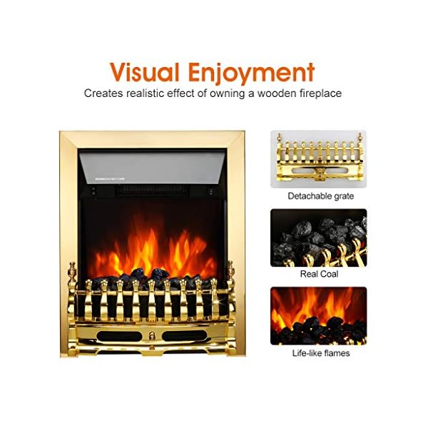 Finether 2000W Freestanding Fireplace Electric Fires/Stove Heater with Detachable Grate/Real Coal and Realistic Flame Effect - Image 5