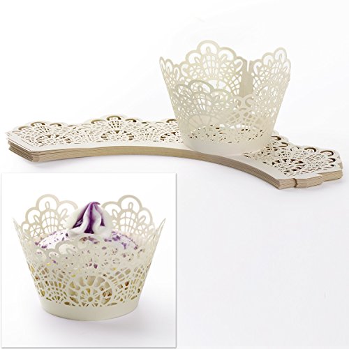 24 x Laser Cut Kuchen Cupcake Wrapper Verpackung Dekoration Muffin Hülle für Hochzeit Party Cupcake Dekoration Muffinförmchen Neu - 5