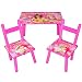 Hollylife Princess Kids Wooden Children Table and 2 Chairs Set Kids Bedroom Furniture (Pink)