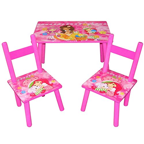 Hollylife Princess Kids Wooden Children Table and 2 Chairs Set Kids Bedroom Furniture (Pink)