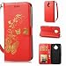 Produktbild Owbb Hülle für Lenovo Moto E4 Plus Handyhülle PU Ledertasche Flip Cover Wallet Case mit Stand Function Innenschlitzen Design Bunte Bronzing Schmetterling Blume Rot