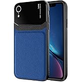 Aksesuarcim Apple iPhone XR ile Uyumlu Silikon Kılıf Deri G&ouml;r&uuml;n&uuml;m İnce Tarz Kapak Emiks Lacivert
