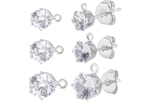 Beebeecraft 1 scatola 30 pezzi Perni per Orecni con Zirconi Cubici con Anello 925 risultati di Orecni A Bottone In Argento Sterling per La Creazione di Gioielli Fai Da Te (5/7.5/9mm)