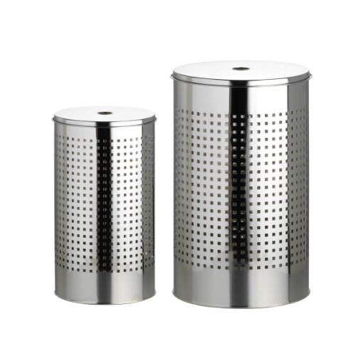 axentia Wäschentonnenset, bestehend aus zwei verschiedenen Wäschebehältern, mit schwarzem Kunststoffboden gegen Verkratzungen, mit moderner Lochmusterung, Wäschetonne aus hochwertigem, robustem Edelstahl, das Volumen der Tonnen beträgt ca. 35 l und ca. 55 l