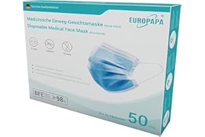 EUROPAPA® Blau Medizinisch Type IIR Norm EN 14683 TÜV CE zertifizierte Mundschutzmasken OP Masken 3-lagig Mundschutz Gesichtsmaske Einwegmaske BFE ≥ 98% (100 Stück)