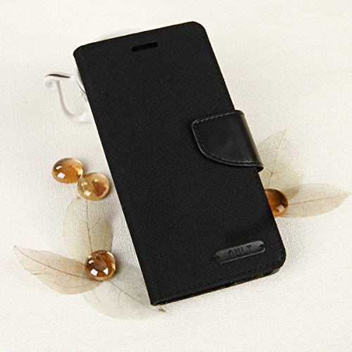 EGO® Bookstyle Handy Tasche mit praktischer Aufstellfuntkion für Sony Xperia Z5 Compact Schwarz Flip Case Magnetverschluss Book Cover mit Kartenfach Wallet Stand Schutz Hülle Canvas