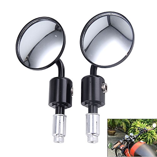 Allright 2 Stück Motorrad Spiegel Rund Lenkerendenspiegel Motorradspiegel Aluminium Rückspiegel 2,7 Zoll Lenkerspiegel Schwarz (Rund Lenkerendenspiegel)