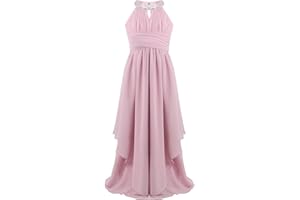 CHICTRY Kids Girls Halter Neck Chiffon Lace Long Party Junior Wedding Evening Dance Prom Maxi Gown Dress