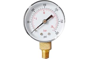 Colcolo 1/4 BSPT Compressed Air Pressure Gauge 0-20 Bar for Water Air Oil Meter