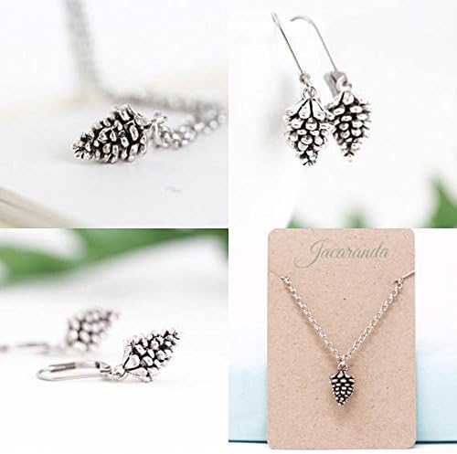 Handmade Silver Plated Pewter Pine Cone Earrings and Matching Pine Cone Necklace Jewelry Gift Set