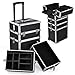 Professional Extra Large Space Aluminium Cosmetics & Make Up Case/Box Nail Art Case Hairdressing Case Beauty Case Toiletry Storage Nail Hairdressing Vanity Box Valentines Day Gift (4 in 1 trolley, Black)