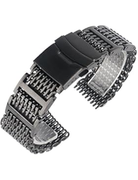 yisuya massiv 316L h-link Edelstahl Shark Mesh Uhrenarmband Band 20mm Breite Schwarz
