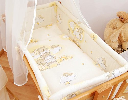LARGE PADDED CRIB BUMPER 260 cm LONG TO FIT REGULAR CRIB / CRADLE 90x40 cm - ON LADDERS YELLOW