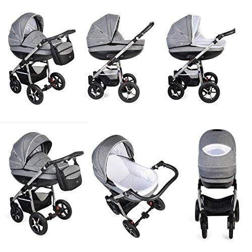 Clamaro „Baby Boat 2017“ 3 in 1 Premium Kombi Kinderwagen mit großen Rädern (10 Farben wählbar), Set inkl. Maxi Cosi Babyschale, Sport Buggy, Babywanne und klappbarem Aluminium Gestell mit schwenkbaren XL Luftreifen - 4