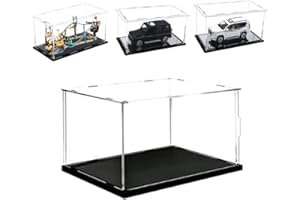 MEEC Vitrine en acrylique transparent, boîte de comptoir de montage avec base noire, Vitrine de protection anti-poussière pour figurines d'action, jouets à collectionner (25 x 10 x 14,5 cm)