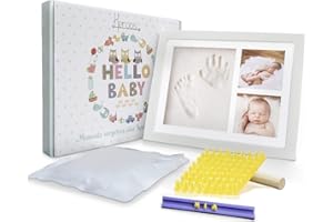 Keroos® Gipsabdruck Baby Hand und Fuß Set inkl. Buchstaben Schablonen Set | hochwertiger Bilderrahmen aus Holz | sicheres Plexiglas | geeignet auch für Tiere