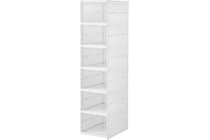 Sulfar 6 Tier Shoe Rack Collapsible Shoe Organiser with Door - Foldable Sneaker Crates Footwear Organiser for Men, Women, Heels, Boots, Loafers, Sneakers, Slippers
