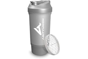 AMITYUNION Proteína Shaker FYRA 700 ml - a prueba de fugas, BPA libre, con tamiz y escala, para batidos cremosos, de proteínas agitadores, para aislamientos y concentrados Iso Sport (plata)