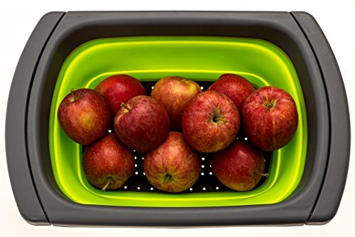 Cuisine Ninja zusammenklappbar Sieb: over-the-sink Silikon Küche Sieb platzsparend – Schnell trocknendem – rutschfeste Unterseite. Spülmaschinenfest, hitzebeständig. Erweiterbar bis 63,5 cm Perfektes Geschenk. Green / Gray