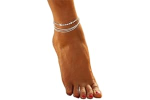 SINLOV Layered Crystal Anklets Silver Women Beaded Ankle Bracelet Charm Boho Dainty Foot Jewelry for Women