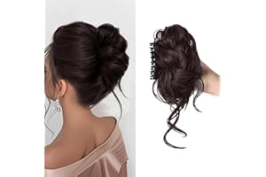 XFSRG Coda Capelli Extension con Clip ad Artiglio Sintetici Posticci Disordinato Ricci Ondulati Naturale Chignon Facile per Donne Ragazze(Marrone scuro)