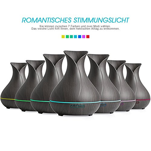 REIDEA Aroma Diffuser 400ml Leise Kalten Nebel Luftbefeuchter Oil Düfte Humidifier Holzmaserung LED mit 7 Farben, Timer und Abschaltautomatik - 2