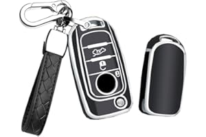HIBEYO Chiave pieghevole per chiave auto, adatta per Fiat Toro Tipo Freedom Egea 500X Toro Grazie custodia protettiva per chiave Dodge Neon portachiavi portachiavi portachiavi telecomando argento nero