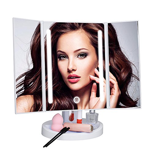 KEDSUM Generic Spiegel Triptychon 1 x beleuchtet mit 1 kleiner Spiegel 5 x Vergrößerung bis 3 Saugnapf, Touchscreen, 180 ° Rotation,Taschenspiegel, Make-up, Spiegel,Tisch, Licht LED,Triple zusammenklappbar - 6