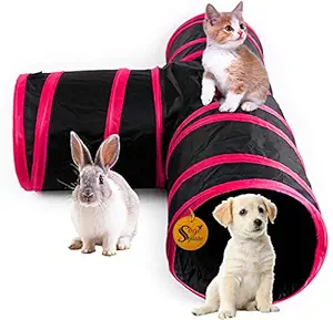 Sage Square Jumbo Collapsible Portable Sleeping Bag Exercise 3 Way Tunnel with Hanging Ball for Cat, Kitten, Rabbit, Guinea Pig, Puppy (Red)