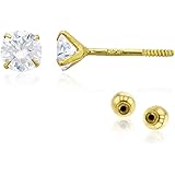 DECADENCE14K Yellow Solid Gold Diamond Cut 6mm Heart Bezel with Hat Screw Back Stud Earrings | Yellow Gold | 6x6mm | Stud Earrings | Heart Bezel Stud Earrings | Solid Gold Stud Earrings for Women and Girls
