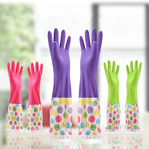 Haosen Winter Blume Hülse Geschirrspülen Handschuhe Synthetischer Gummi mit Beflockung wasserdicht Anti-Rutsch Reinigungs Handschuhe Haushalt Handschuhe Wasserdichte Handschuhe (Violett) - 4