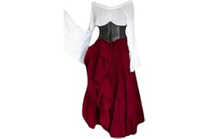 COSCOOL Robe longue rétro médiévale pour femme - Avec manches trompettes - Style victorien, Renaissance, gothique - Costume de carnaval, Halloween, fête, princesse