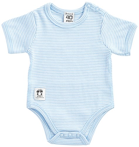 Pippi Baby-Boys Short Sleeve with Buttons O.Shoulder Bodysuit, Light Blue, 0-3 Months (Manufacturer Size:50)