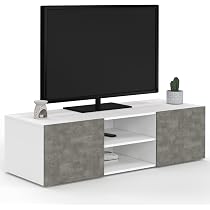 Table Basse Rectangulaire ELI IDMarket – Plateau Effet Béton Blanc, étagère Basse – Dimensions 100x55x31,5 Cm – Design Moderne