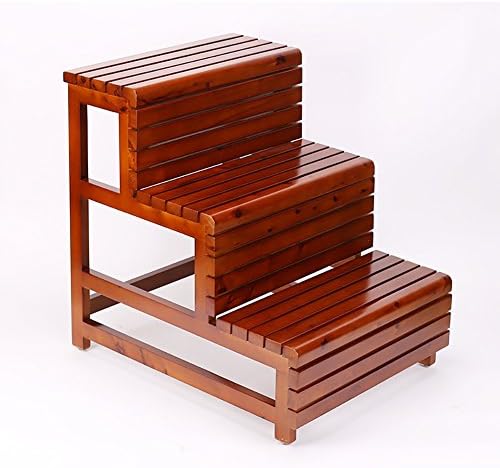 Ladder Stools Solid Wood 3-floor Waterproof Anti-corrosion Anti-skid Step Stools Shower Bath Tub Foot Pedal (Color : Maroon)