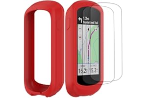 Buoluoioir Coque en Silicone + 2 Films pour Garmin Edge Explore 2, Film de Protection Écran en Verre Flexible Haute Transparence Accessoire Compteur GPS Vélo pour Garmin Edge Explore 2, Rouge