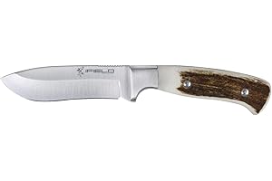 iFIELD Cuchillo de Caza Deportivo Workout EL29110, Hoja de 10,3 cm MOVA Satinado, virola de Acero INOX, con Funda Negra de Piel, Herramienta de Camping para Pesca, Caza, Actividad Deportiva