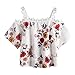 Produktbild XXYsm Damen Tops, Damen Kurzarm Oberteile Spitze Transluzent Lose Sommer Bluse Frauen Spitzenbluse Schulterfrei T-Shirt Weste Blumen Drucken (Weiß-B, M)