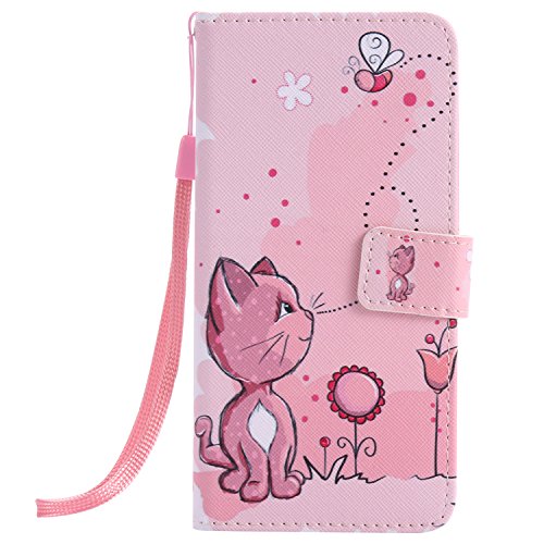 Feeltech iPhone 6 Plus/6s Plus Hülle PU-Leder und Brieftasche Bunte Muster Fall mit Magnetverschluss, Hybrid-Kickstand mit Stand-Funktion, schlagen Sie schützende weiche TPU Stoßstangenabdeckung und Kreditkartenhalter für iPhone 6 Plus/6s Plus Handgelenk Bügel-Buch-Art-Geldbeutel-Tasche mit 2 In 1 Berühren Sie Stift – Rosa Katze - 2