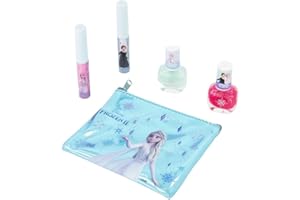 Claire's La Reine des Neiges 2 Beauty Set comprenant une trousse cosmétique Elsa, 2 gloss à lèvres aromatisés et 2 vernis à ongles pailletés, cadeau Disney pour fille