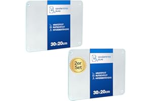 getgastro 2-er Set Schneidebrett Glas 30x20, Rutschfest mit Füße, Glasschneidebrett ohne Mikroplastik, hygienisches Küchen-brett, kratzfeste & hitzebeständige Oberfläche