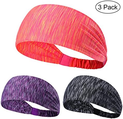 3PCS Non Slip Unisex Stretch Elastic Sports Sweatbands Headbands Head Wrap for Yoga, Basketball, Running, Football, Tennis - Hair Accessories