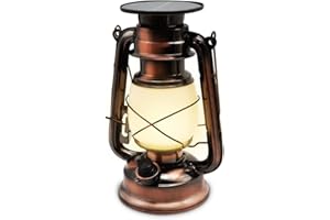 Shopeco Solaris LED Solar Lantern Camping Light Dimmable Metal Housing in Copper Retro Design Replaceable Battery Warm White with USB Charging Function