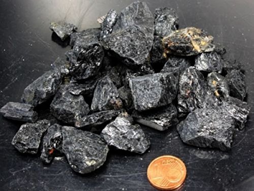 schwarzer Turmalin ( Schörl ) Rohsteine 250 gr. (Grundpreis 1 kg = 27,80 €)