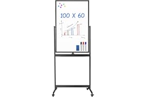 ‎MAXTEK maxtek Mobile Whiteboard, 100 x 60 cm Double Sided Whiteboard with Stand, Magnetic, Aluminium Frame - with Pens, Sponges, Magnets